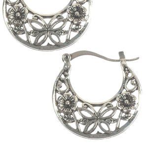 Cutout Butterfly Flower Silver Metal Earrings